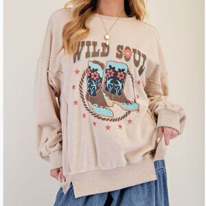 247.WILD SOUL PRINT TOWEL KNIT PULLOVER TOP